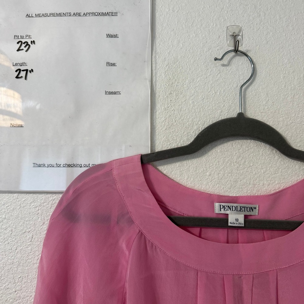 Pendleton Top Womens Sz 18 Pink 100% Silk Pleated Scoop Neck NWT Classic Career - Picture 6 of 6